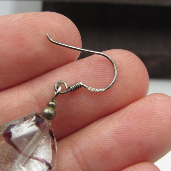 Sterling Silver Odd Glass Dangle Earrings Vintage - Picture 3 of 5